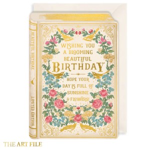 Поздравителна картичка  "Книга с приказки - С пожелание за цъфтящ красив рожден ден, надявамe се, че денят ви е пълен със слънце и цветя"